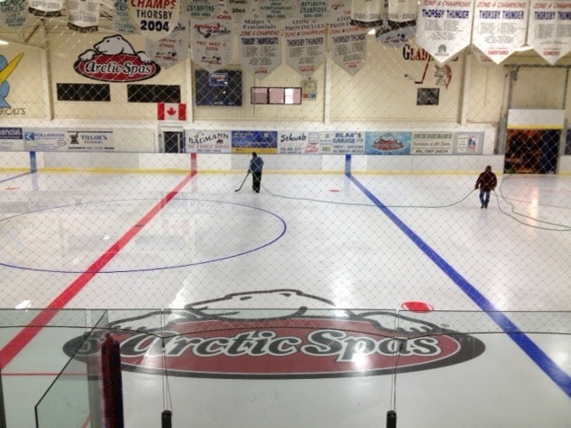 Arctic Spas logo on the rink ice