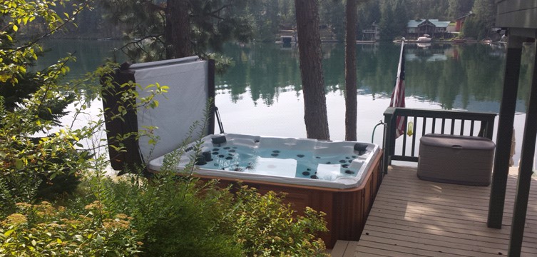 Arctic Spas Summit XL Hot tub on a deck by the spokane river
